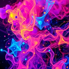 Fototapeta premium Vibrant Neon Smoke Ribbons Flowing Across a Dark Background