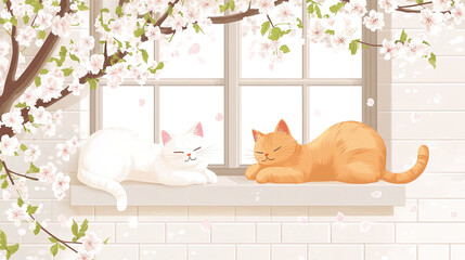 Fototapeta premium Cats Under Cherry Blossoms