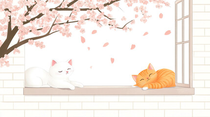 Cats Under Cherry Blossoms