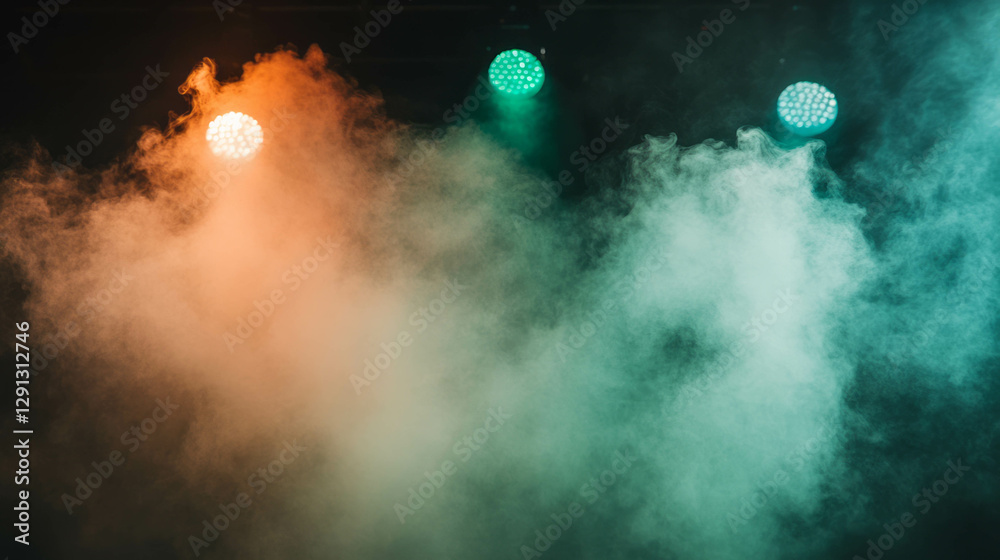 Poster illuminated chartreuse smoke background with vibrant color lights for artistic design