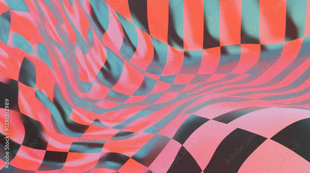 Aufkleber Abstract waves and checkerboard patterns - vibrant optical illusion design