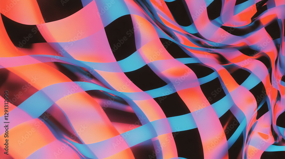 Poster Vibrant abstract checkerboard pattern with dynamic waves for creative design