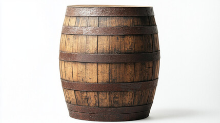Obraz premium A sturdy wooden barrel standing alone against a white