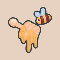 honey and bee with outline flat vector design.