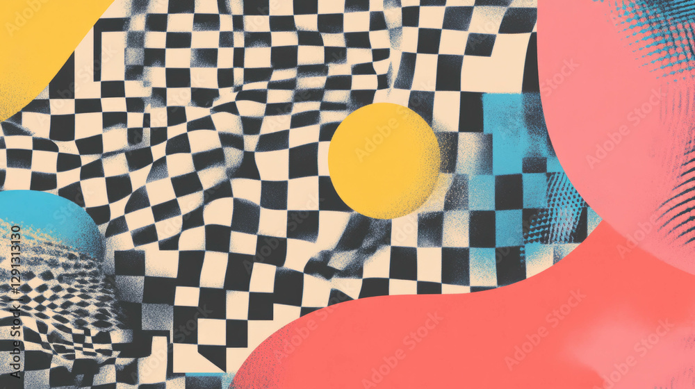 Poster vibrant checkerboard pattern with bold colors for modern design