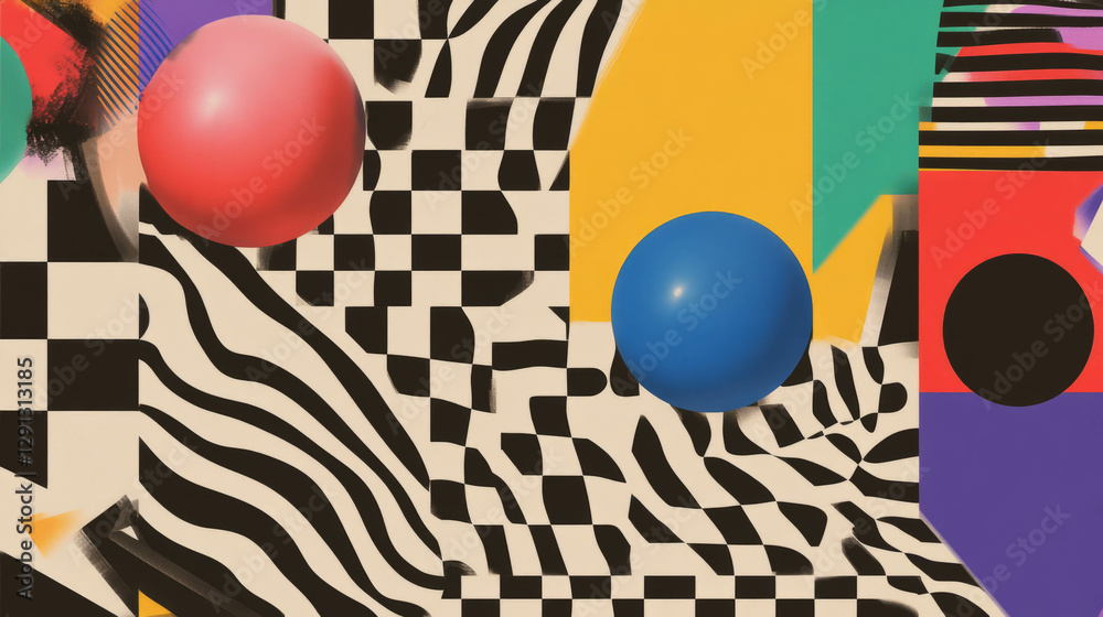 Poster vibrant checkerboard and geometric background for design projects
