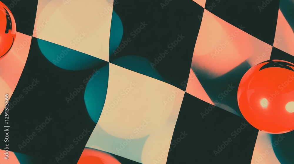 Poster vibrant checkerboard and polka dot pattern for creative background design