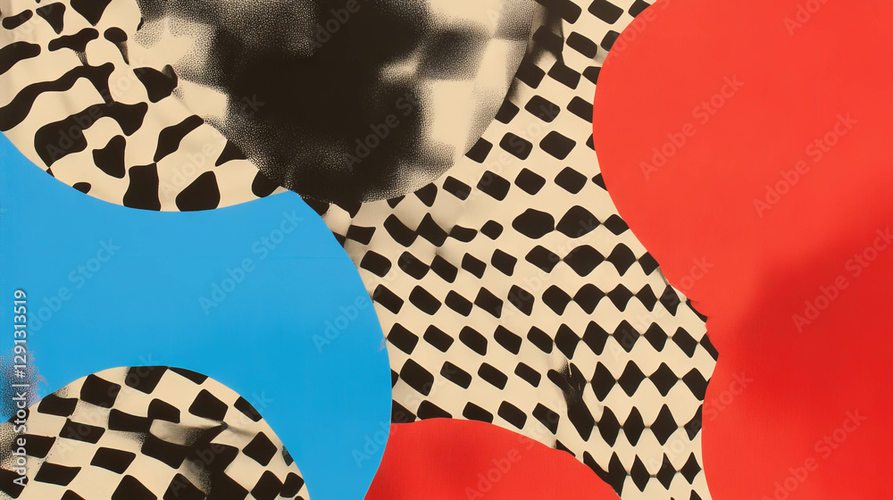 Poster Vibrant abstract background with checkerboard and polka dot patterns for creative design
