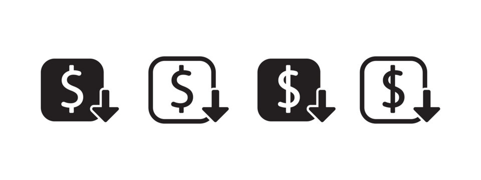 financial decrease icon set isolated on white