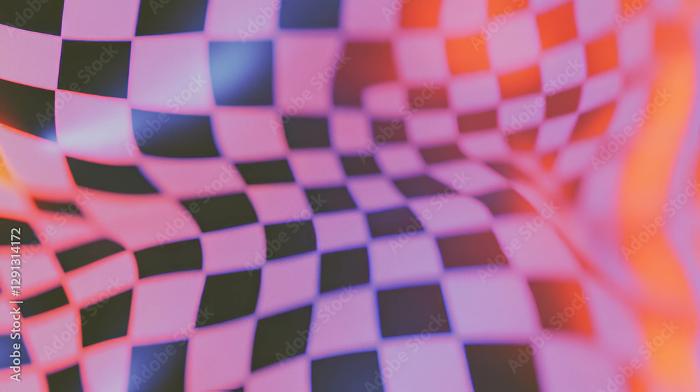 Poster Vibrant checkerboard pattern with dynamic wavy lines for modern design