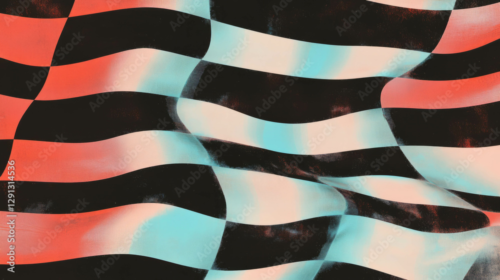 Poster vibrant checkerboard pattern with wavy lines for abstract design
