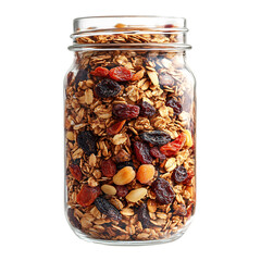 Jar of Granola with Nuts and Dried Fruit Isolated on Transparent Background