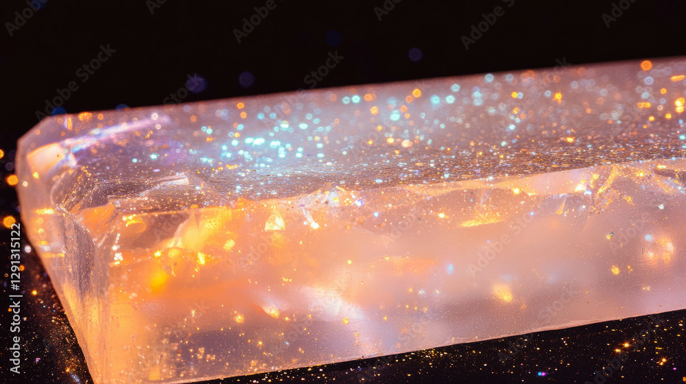 Poster shimmering glitter embedded in clear plastic for creative design projects