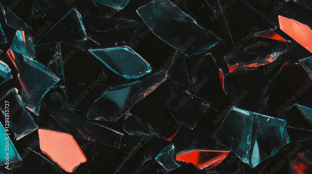 Poster vibrant abstract composition of colored plastic shards on dark background