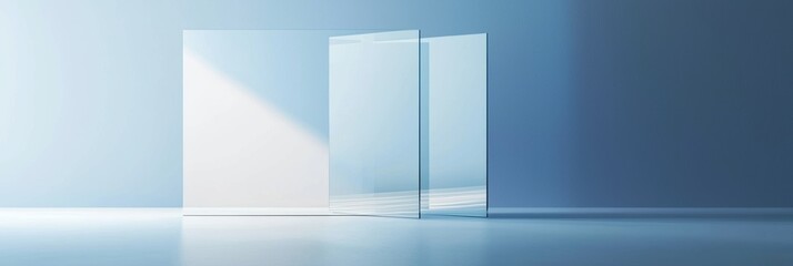 Fototapeta premium 3d background minimalistic mockup with space for text floating glass panels with reflections