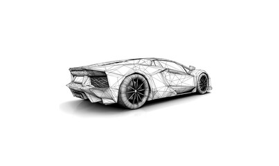 Futuristic low poly sports car background with innovative digital geometry