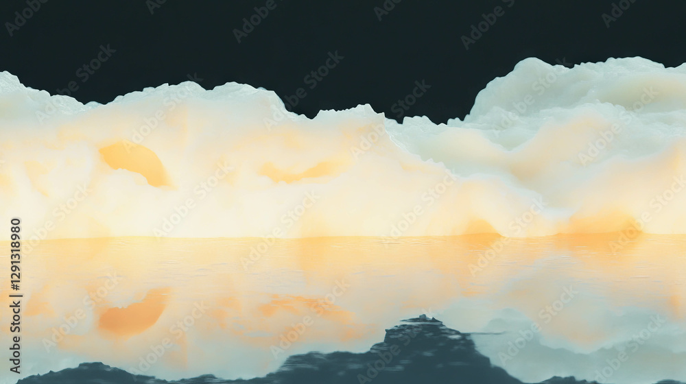 Aufkleber Cream clouds reflecting on textured surface in calm setting