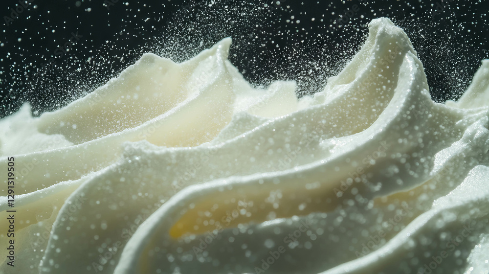 Poster cream texture with powdered sugar dusting for dessert and baking concepts