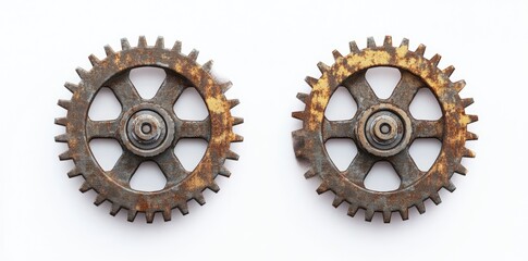Rusty gears on white background