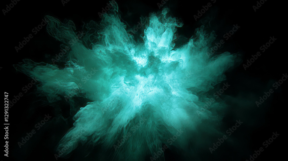 Poster abstract mint light explosion centered on dark background for creative design