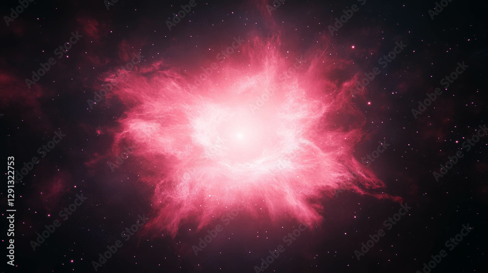 Poster Cosmic explosion of deep red light in space infused with clouds of gaseous nebula