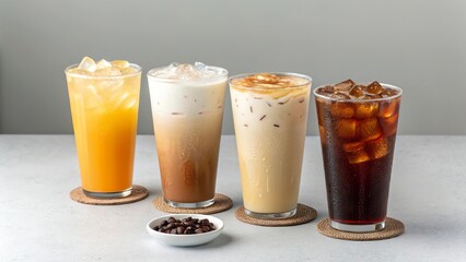 Captivating drinks displayed in monochromatic settings with contrasting colors and textures during a calm afternoon gathering