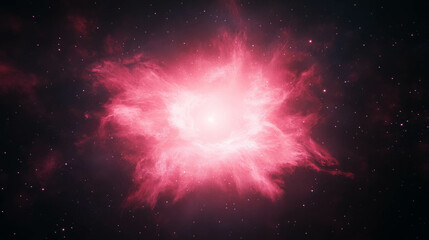 Cosmic explosion of deep red light in space infused with clouds of gaseous nebula