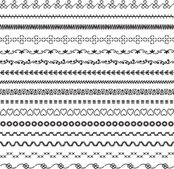 hand drawn embroidery stitched black vector border patterns
