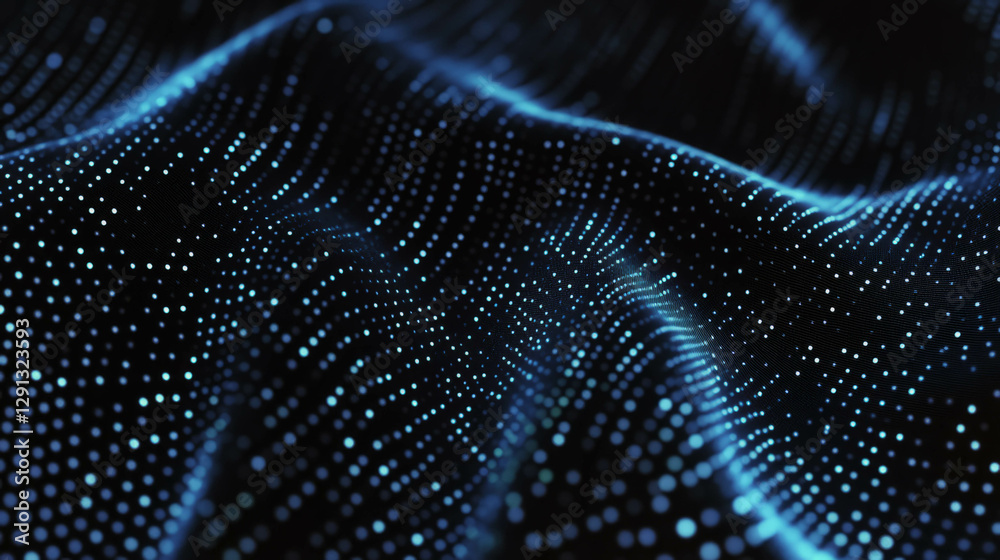 Poster denim-inspired abstract wave with digital dotted pattern for modern design