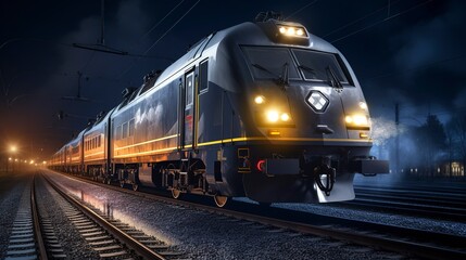Obraz premium A photo of a train with sleek LED headlights glowing.