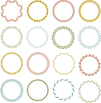 Hand drawn embroidery stitched circle frames