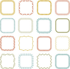 Hand drawn embroidery stitched square frames