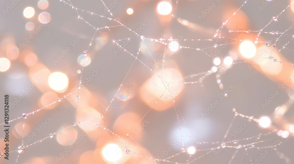 Poster Morning dew on spiderweb with soft bokeh background