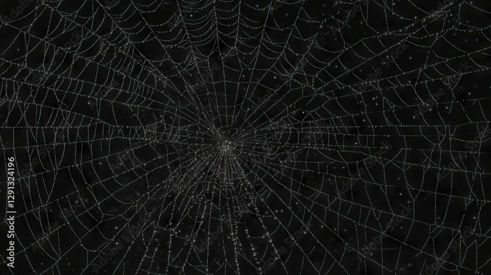 Poster Morning dew on spiderweb with intricate patterns