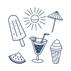 Summer Sips & Sweet Treats, Fun Refreshment, Summer food collection Silhouettes Vector Clipart Isolated Illustration