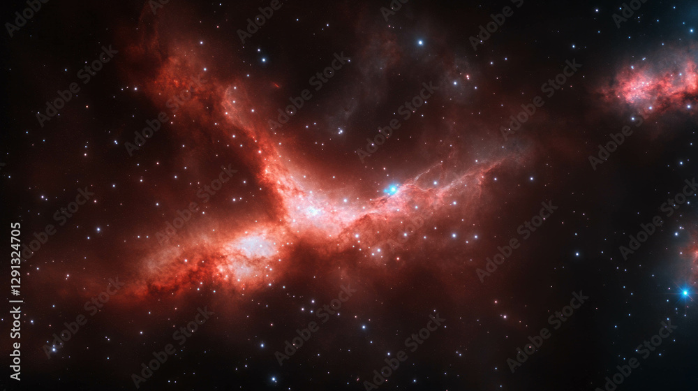 Poster mystical cosmic nebula with distant star clusters in deep space
