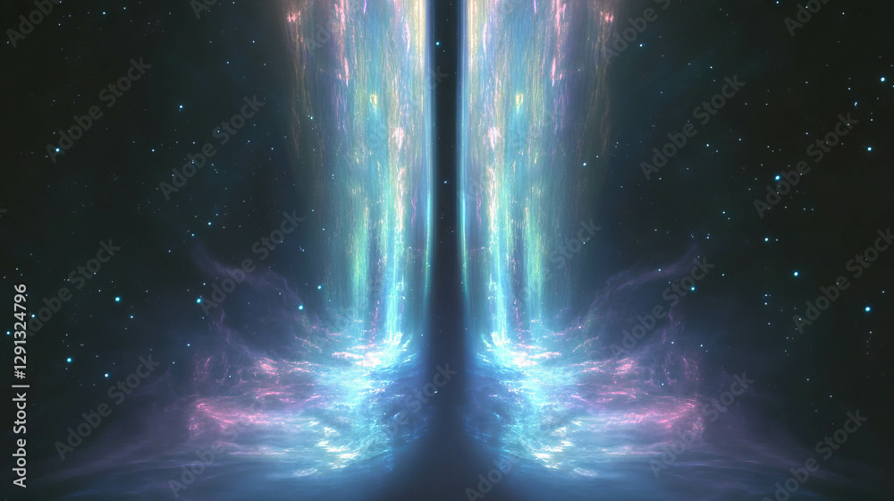 Poster mystical divine light emanating from a hidden source in cosmic space
