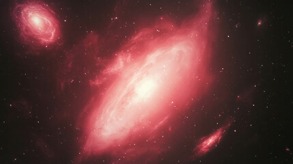 Obraz premium Cosmic nebula with distant star clusters in glowing red space background