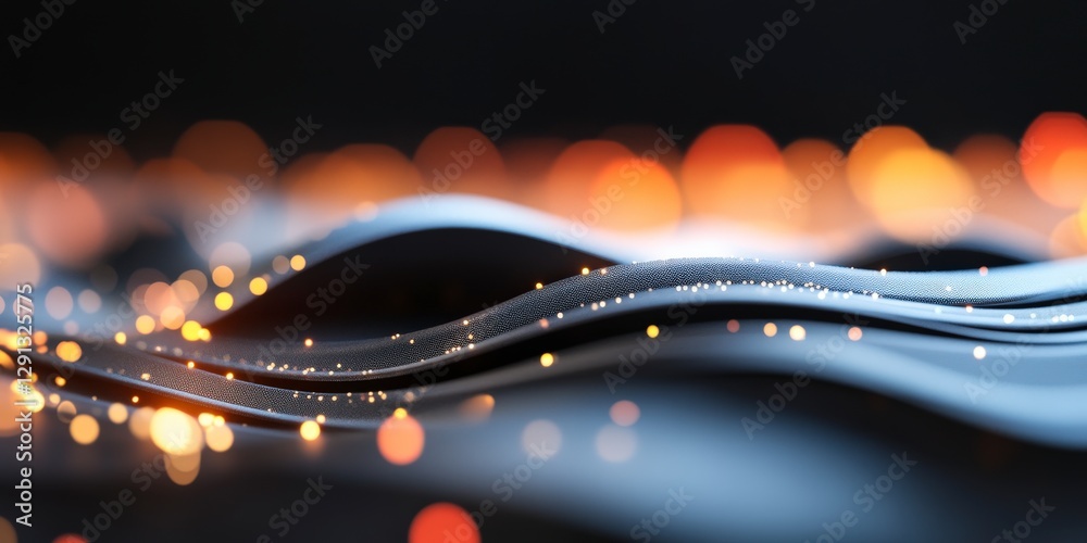 Poster abstract wave patterns with glowing lights creating a mesmerizing visual flow and depth in dark back