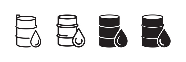 Oil Barrel Icon Set Petroleum Industry Black and White Fuel Drum Vector