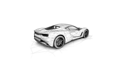 Sports car low poly technology background with abstract polygonal digital design