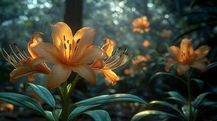 Orange Lilies in a Forest Setting