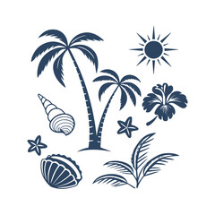 Obraz premium Beach Vibes Doodle Collection – Summer Elements in Vector Silhouette Style