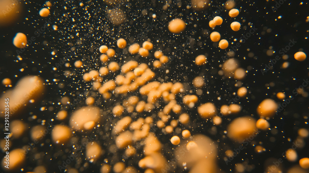 Poster dynamic swirl of yellow mustard seeds in motion on dark background for creative design