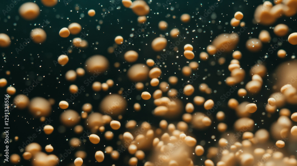 Poster dynamic floating yellow mustard seeds on dark background for creative design