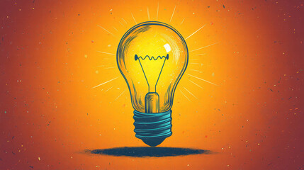 vibrant light bulb illustration radiates creativity and innovation against orange background, symbolizing bright ideas and inspiration