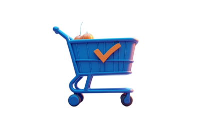Stylized shopping cart with checkmark signifying completed purchase