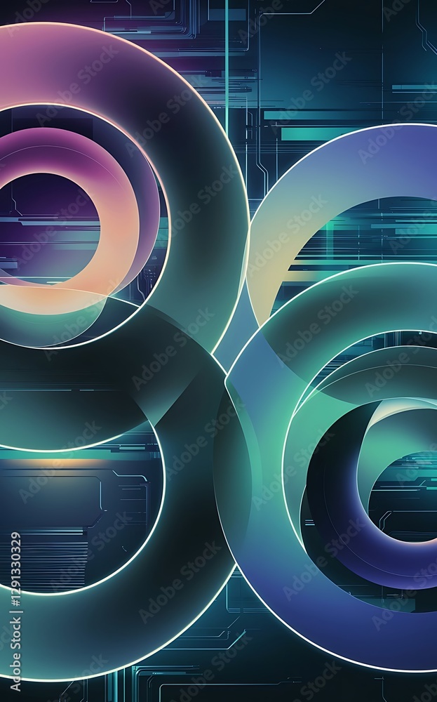 Leinwandbilder Gradient circles with shadows vector techno abstract background modern overlapping forms wallpaper background design template