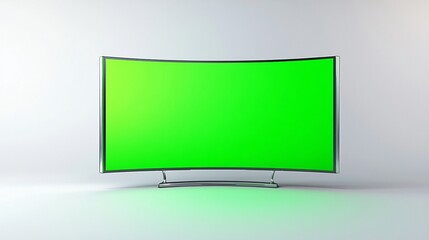 Modern Curved Television Screen with Green Chroma Key Background for Video Production