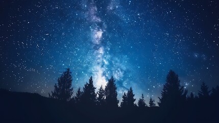 Naklejka premium Beautiful Blue Skies with Nature, Bright Moon ,Cloud ,Beach scenery, Tree, night -Anime concept Background